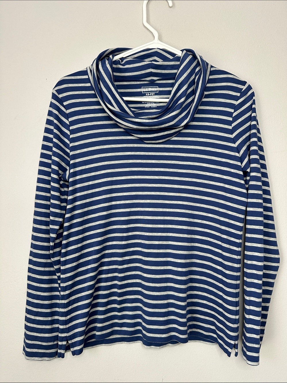 L.L. Bean Navy & White Striped Cowl Neck Sweater 100% Supima Cotton size XSP